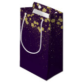 Glittery Gold Confetti op Paarse Klein Cadeauzakje (Voorkant Gekanteld)