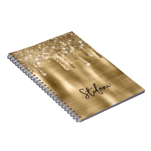 Glittery Gold Drips Twee Naam Plaats Kaarten Notitieboek (Rechterzijde)