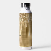 Glittery Gold Drips Twee Naam Plaats Kaarten Waterfles (Links)