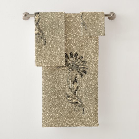 Glittery Gold Elegant Floral Bad Handdoek (Insitu)