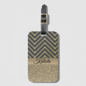 Glittery Gold en Black Chevron gepersonaliseerd Bagagelabel (Voorkant (verticaal))