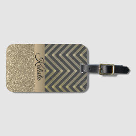 Glittery Gold en Black Chevron gepersonaliseerd Bagagelabel