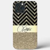 Glittery Gold en Black Chevron gepersonaliseerd Case-Mate iPhone Case (Achterkant)