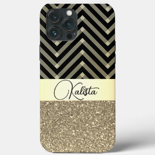 Glittery Gold en Black Chevron gepersonaliseerd Case-Mate iPhone Case