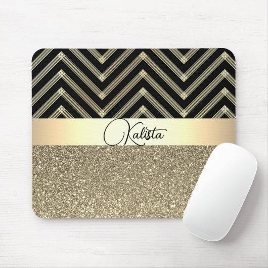 Glittery Gold en Black Chevron gepersonaliseerd Muismat (Met muis)