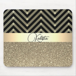 Glittery Gold en Black Chevron gepersonaliseerd Muismat
