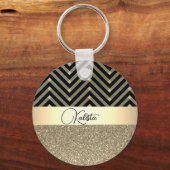 Glittery Gold en Black Chevron gepersonaliseerd Sleutelhanger (Achterkant)