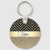Glittery Gold en Black Chevron gepersonaliseerd Sleutelhanger (Achterkant)
