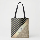 Glittery Gold en Black Chevron gepersonaliseerd Tote Bag (Voorkant)