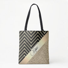 Glittery Gold en Black Chevron gepersonaliseerd