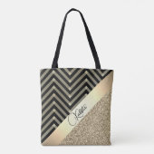 Glittery Gold en Black Chevron gepersonaliseerd Tote Bag (Achterkant)