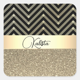 Glittery Gold en Black Chevron gepersonaliseerd Vierkante Sticker