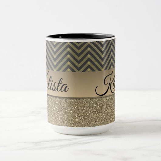 Glittery Gold en Black Chevron Mok (Midden)