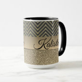 Glittery Gold en Black Chevron Mok (Voorkant rechts)