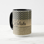 Glittery Gold en Black Chevron Mok (Voorkant links)