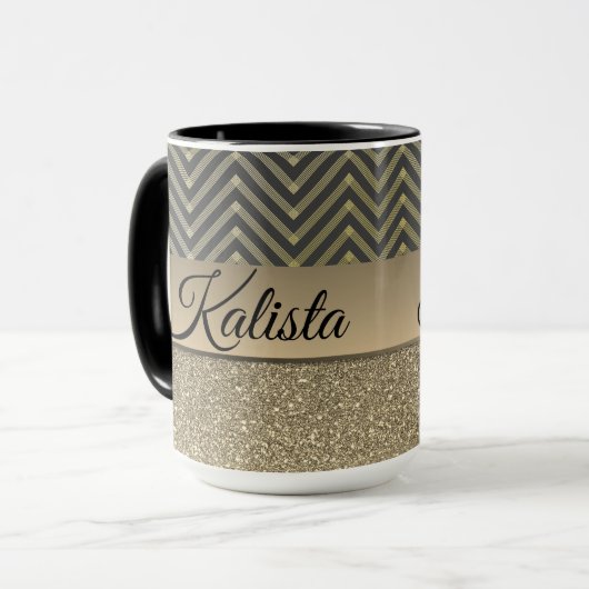 Glittery Gold en Black Chevron Mok (Voorkant links)
