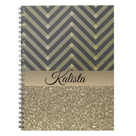 Glittery Gold en Black Chevron Notitieboek