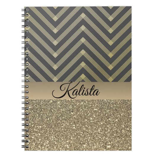 Glittery Gold en Black Chevron Notitieboek (Voorkant)