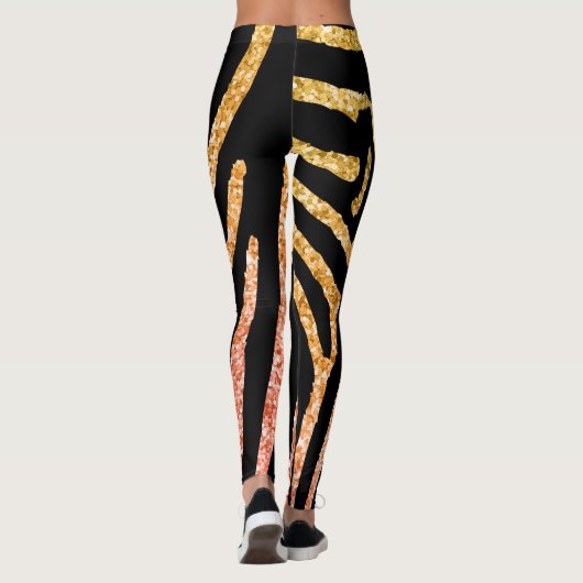 Glittery Gold en Black Zebra Wild Animal Pattern Leggings (Achterkant)