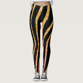 Glittery Gold en Black Zebra Wild Animal Pattern Leggings (Voorkant)
