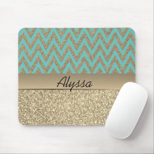 Glittery Gold en Blue Chevron Muismat