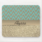 Glittery Gold en Blue Chevron Muismat (Voorkant)