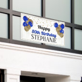 Glittery Gold en Blue Happy Birthday-banner Spandoek (Buitenkant Gebouw)