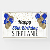 Glittery Gold en Blue Happy Birthday-banner Spandoek (Horizontaal)
