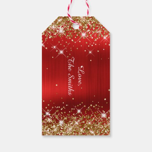 Glittery Gold en Red Folie, prettig kerstfeest Cadeaulabel (Achterkant)