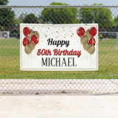 Glittery Gold en Red Happy Birthday-banner Spandoek (Insitu)