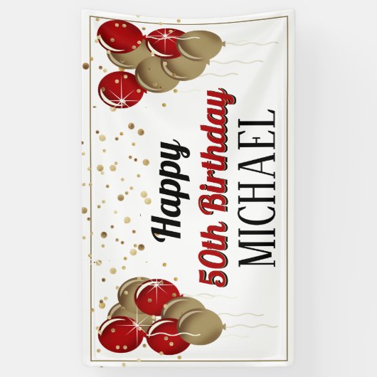 Glittery Gold en Red Happy Birthday-banner Spandoek (Verticaal)