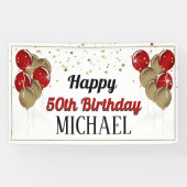 Glittery Gold en Red Happy Birthday-banner Spandoek (Horizontaal)