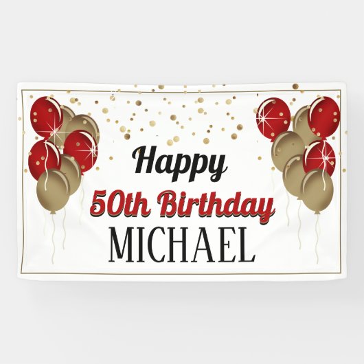 Glittery Gold en Red Happy Birthday-banner Spandoek (Horizontaal)