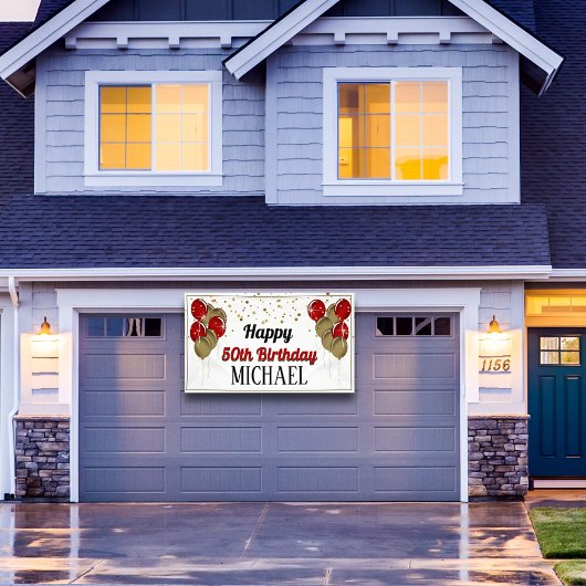 Glittery Gold en Red Happy Birthday-banner Spandoek