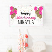 Glittery Gold en roze Happy Birthday-banner Spandoek (Insitu)