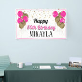 Glittery Gold en roze Happy Birthday-banner Spandoek (Beurs)