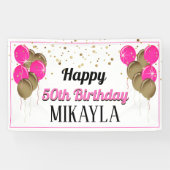 Glittery Gold en roze Happy Birthday-banner Spandoek (Horizontaal)
