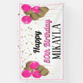 Glittery Gold en roze Happy Birthday-banner Spandoek (Verticaal)