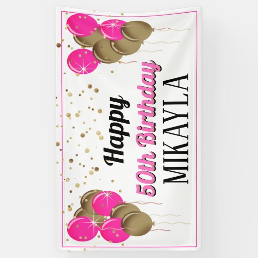 Glittery Gold en roze Happy Birthday-banner Spandoek (Verticaal)