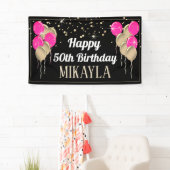 Glittery Gold en roze Happy Birthday-banner Spandoek (Insitu)
