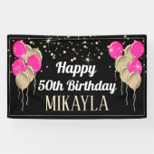 Glittery Gold en roze Happy Birthday-banner Spandoek (Horizontaal)
