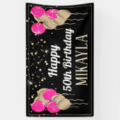 Glittery Gold en roze Happy Birthday-banner Spandoek (Verticaal)