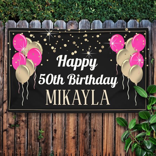 Glittery Gold en roze Happy Birthday-banner Spandoek