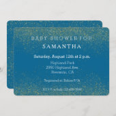 Glittery Gold en Turquoise Blue baby shower Kaart (Voorkant / Achterkant)