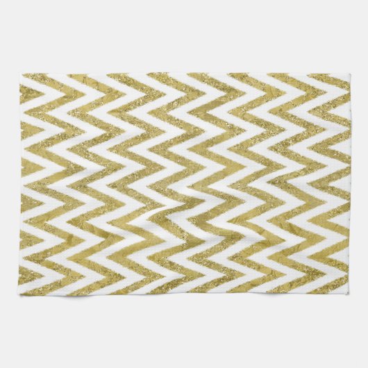 Glittery Gold en White Chevron Stripes Theedoek (Horizontaal)