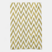 Glittery Gold en White Chevron Stripes Theedoek (Verticaal)