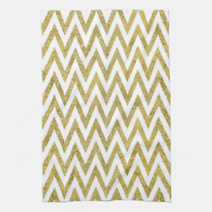 Glittery Gold en White Chevron Stripes Theedoek