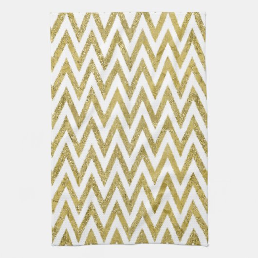 Glittery Gold en White Chevron Stripes Theedoek (Verticaal)