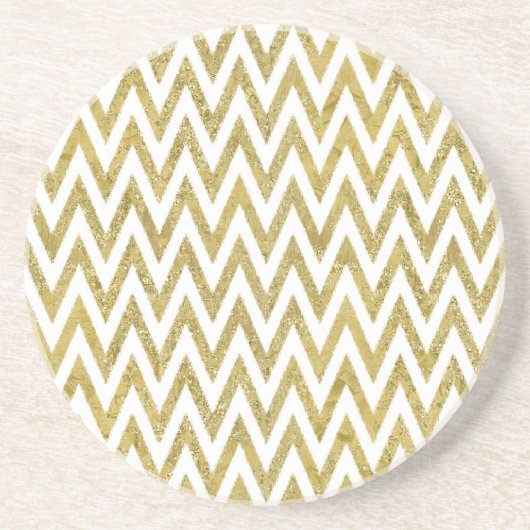 Glittery Gold en White Chevron Stripes Zandsteen Onderzetter (Voorkant)