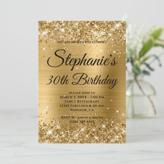 Glittery Gold Fancy monogram 30e verjaardag Kaart (Staand voorkant)